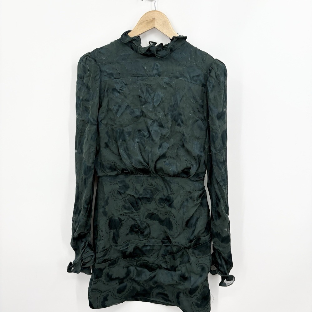 Saloni Mini Dress Womens 6 Rina B Jacquard Luxury Gala Glam Silk Blend Emerald